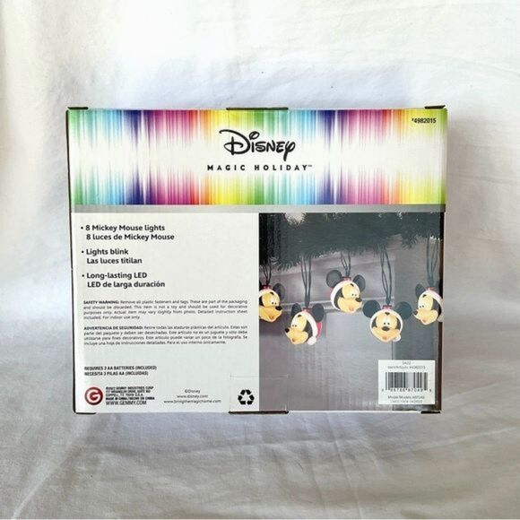Mickey Mouse Light String Set of 8 Blinking Lights Disney New Holiday Light Set - Picture 2 of 3